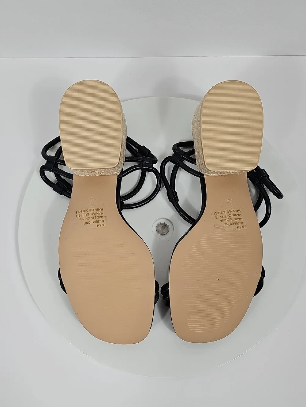 NWOT MIA Ione Strappy Espadrille Block Heels Sandals Black 8.5